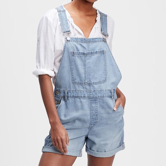 GAP Light Blue Jean Shorts Overalls - Picture 3 of 16
